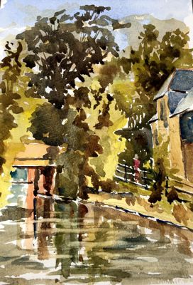 'River Lea, Bircherley Green' by Ray Ward - Watercolour.