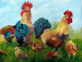 Cockerels at Easneye by Marian Sheraidah (Ref: 109)