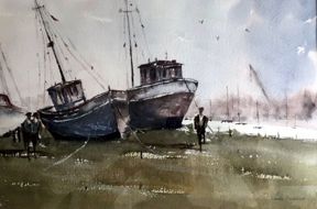 Boats at Pin Mill by Linda Radford (Ref: 140)