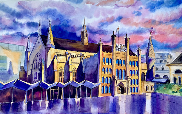 Before the storm,  Guildhall, London 2021 - Watercolor - 42x60 cm