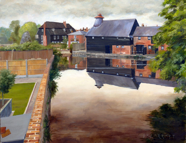 From Folly Bridge, Hertford - Oil on canvas board - 36 x 46cm