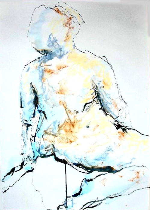 Female nude, leaning - Pastel & Ink - 40 x 60cm