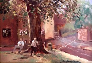 Billy and Friend at Westmill by Stephen Lowe - Oil