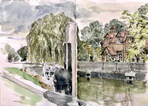 Lock number 1 Hertford - John Jarratt - watercolour